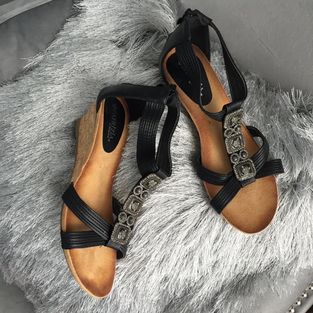 Patrizia Spring Step Black Sandal Wedges Sz 9.5-10